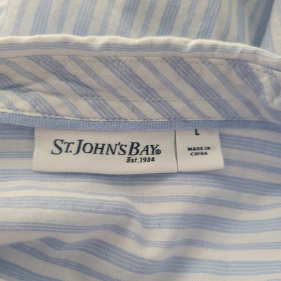 Large St. Johns Bay white & blue striped button down shirt, excellent condition - Picture 2 of 2